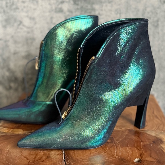 Emerald green Marni unique boot heels green stiletto booties with zipper - Picture 6 of 13